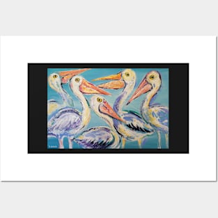 Five Pelican pals acrylics Posters and Art